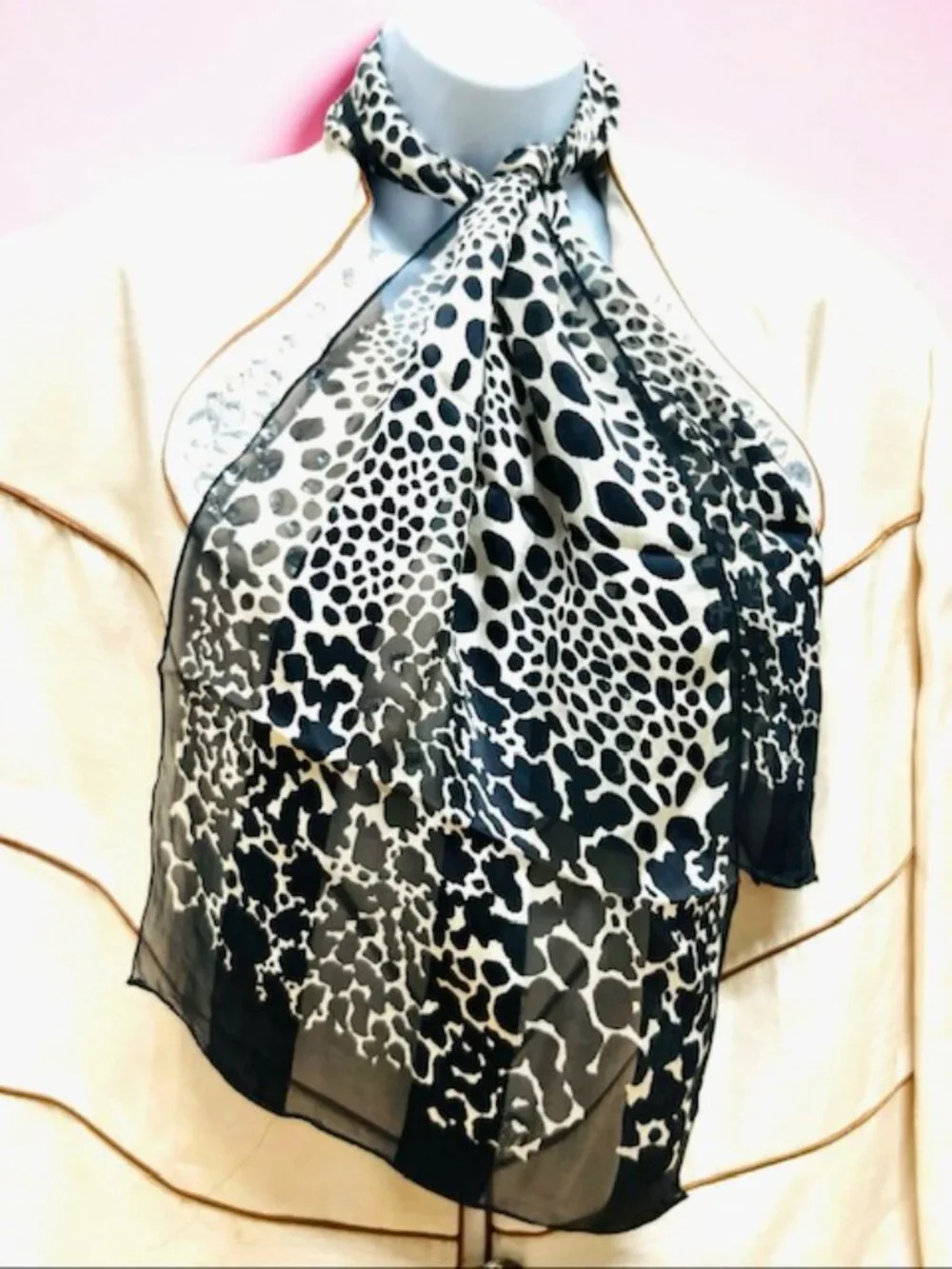 Pierre Balmain+ Other  100% silk satin Black Brown Leapard Silver Gray White(46